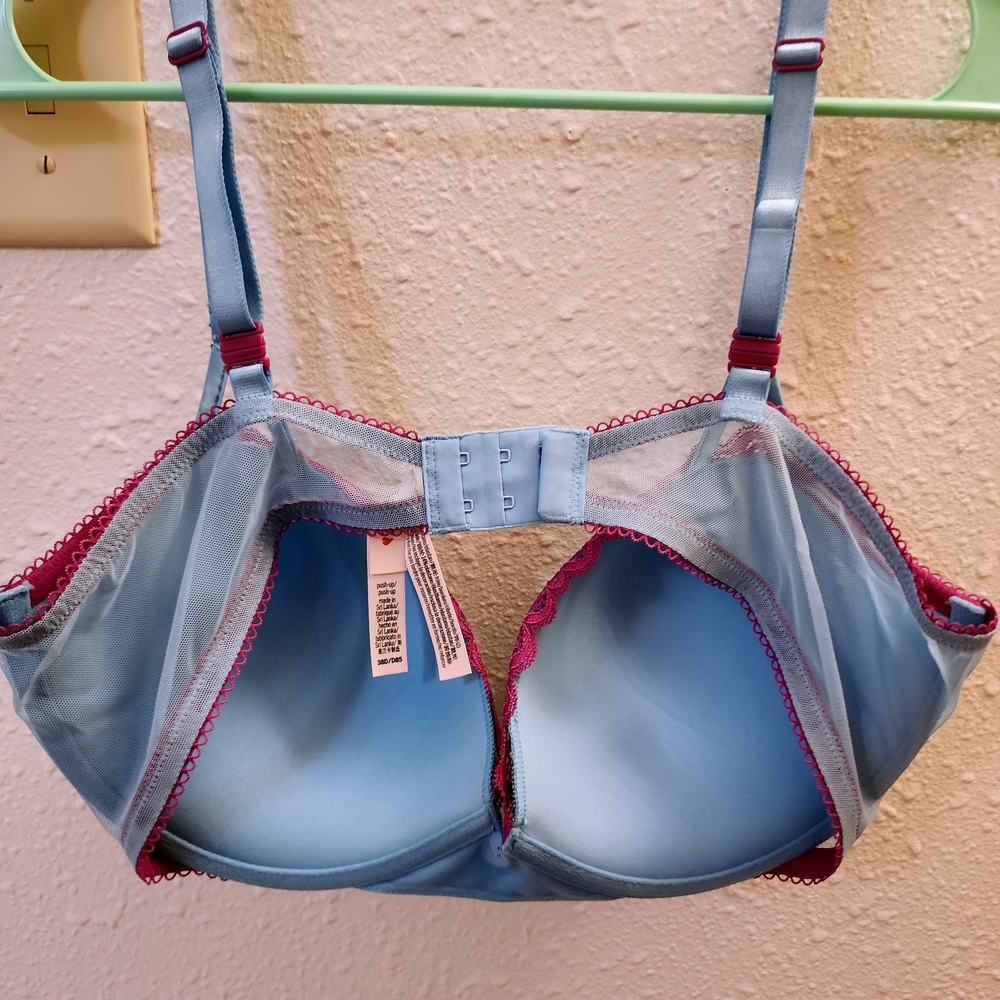 38D Victoria's Secret Sky Blue and Magenta Lace Push Up Bra - Picture 3 of 12